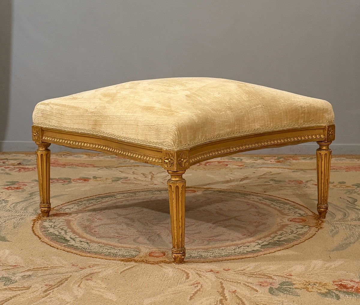 Louis XVI Style Gilded Wood Pouf Stool, Napoleon III Period-photo-1