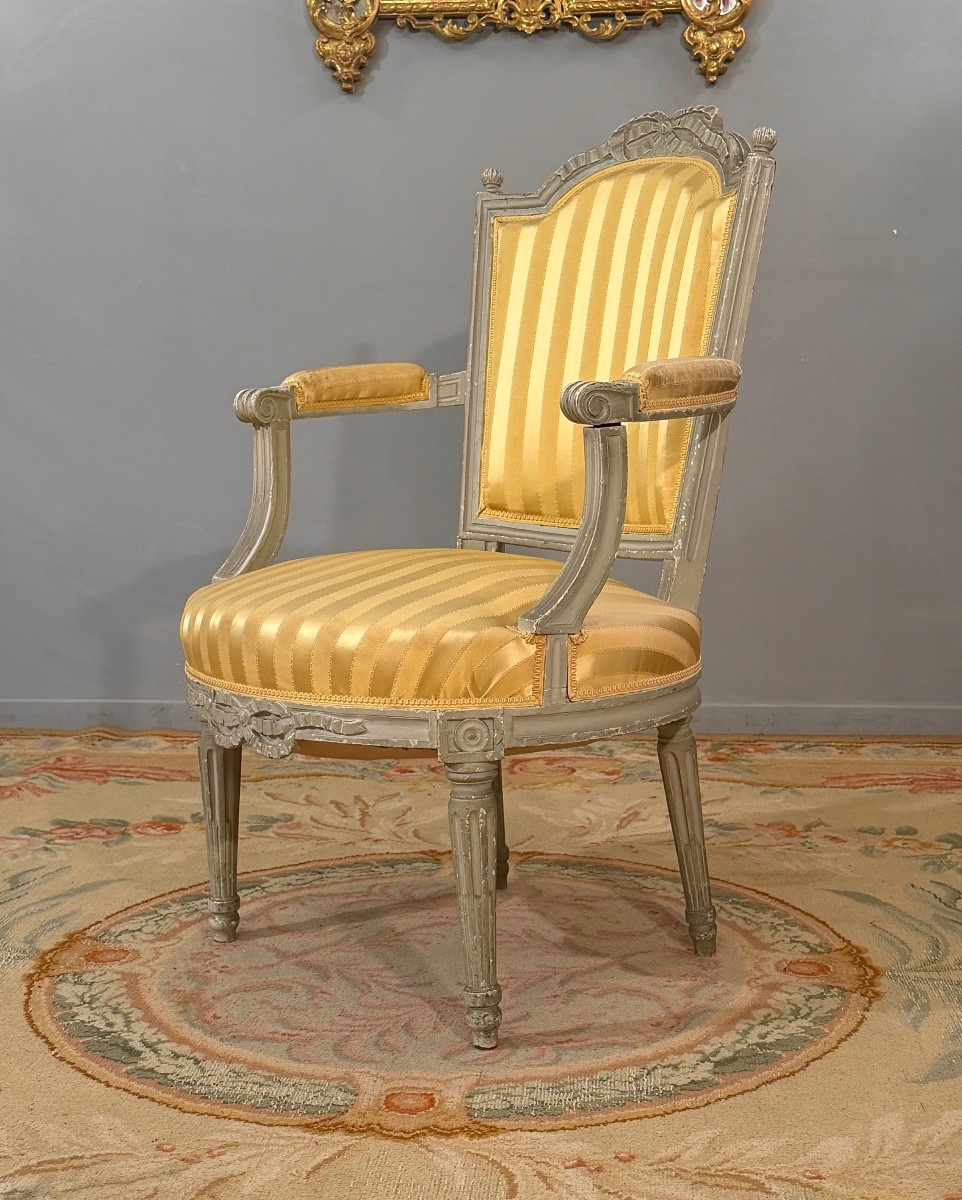 Fauteuil Cabriolet en Bois Laqué d'Epoque Louis XVI, Vers 1780-photo-4