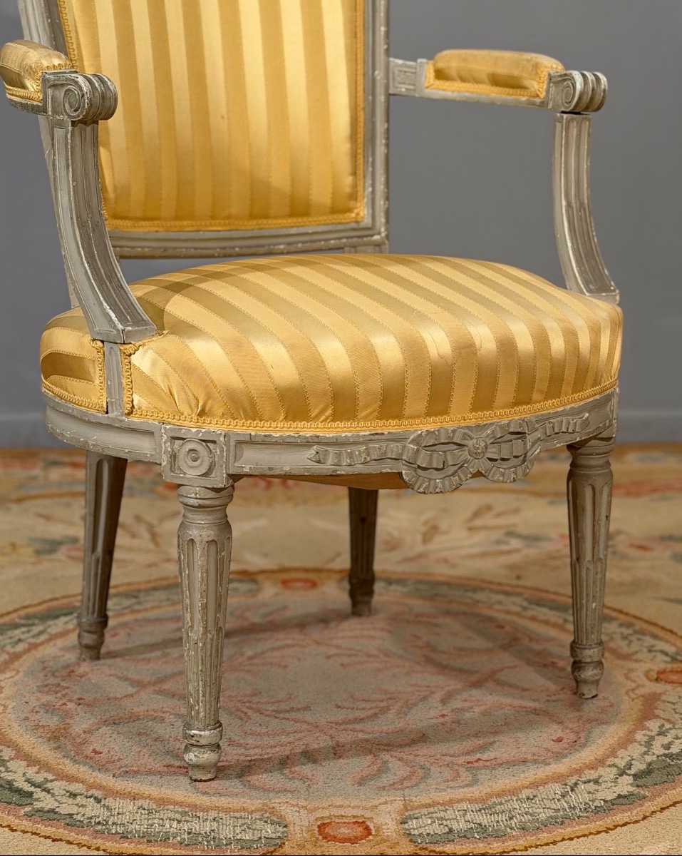 Fauteuil Cabriolet en Bois Laqué d'Epoque Louis XVI, Vers 1780-photo-2