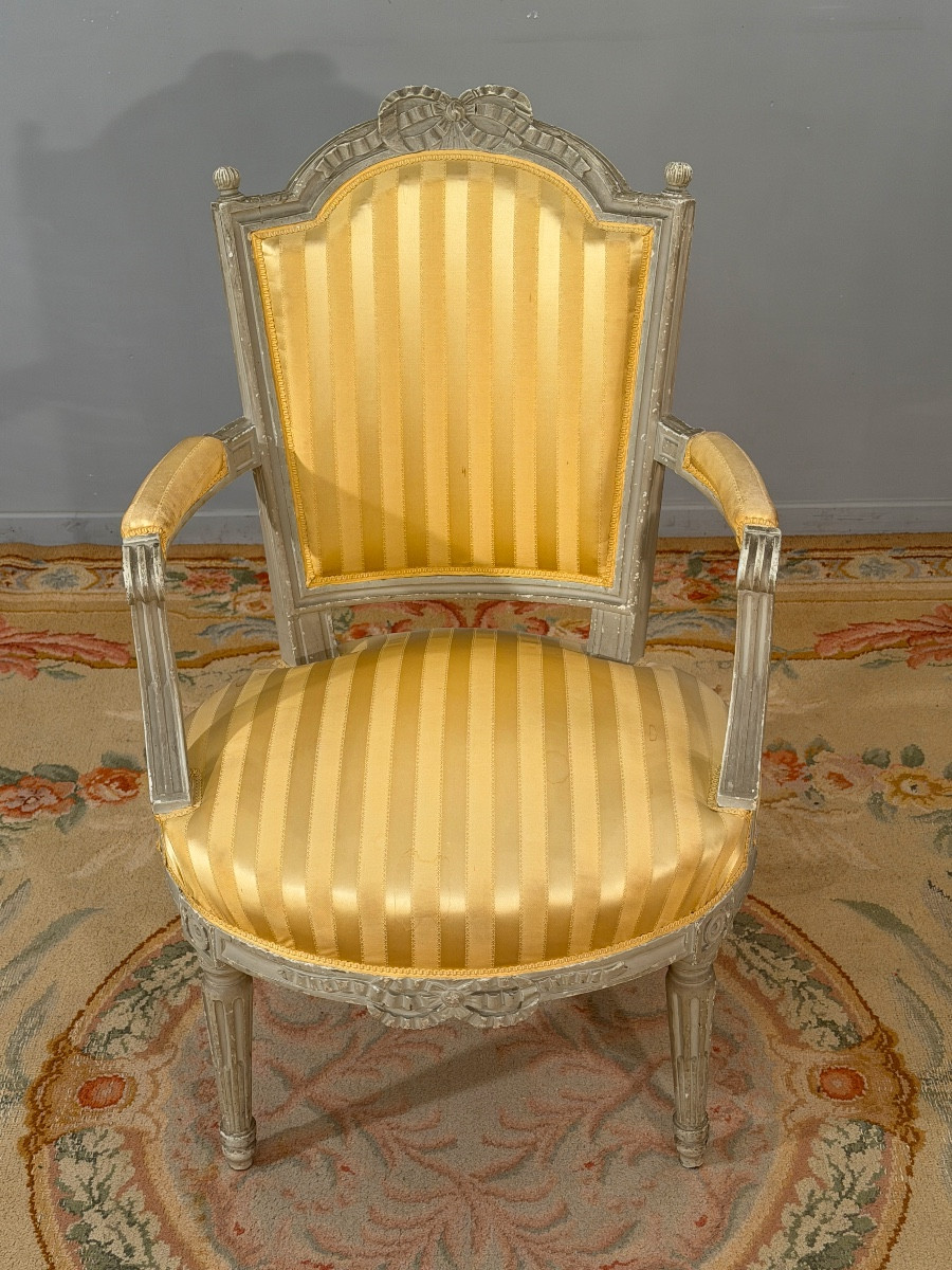 Fauteuil Cabriolet en Bois Laqué d'Epoque Louis XVI, Vers 1780-photo-1