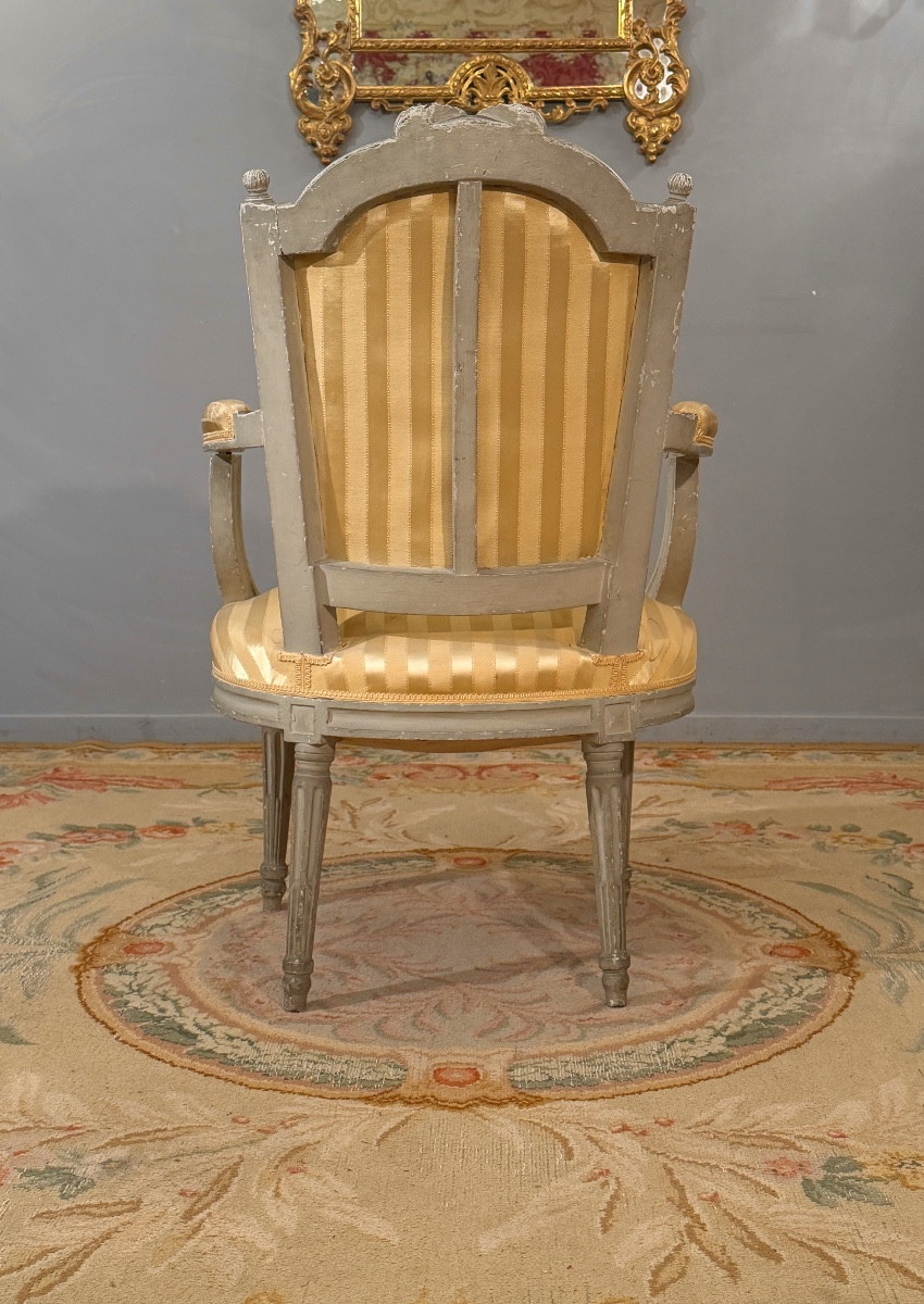 Fauteuil Cabriolet en Bois Laqué d'Epoque Louis XVI, Vers 1780-photo-2