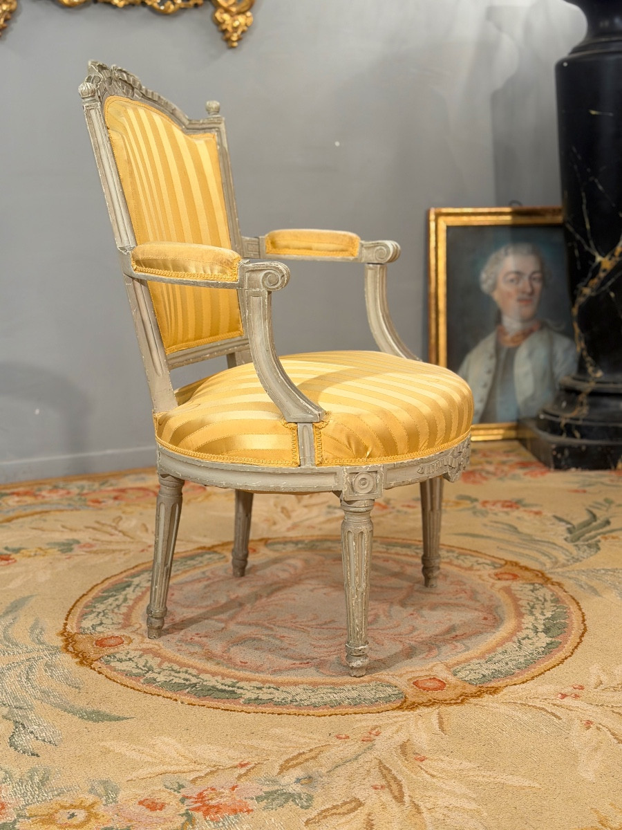 Fauteuil Cabriolet en Bois Laqué d'Epoque Louis XVI, Vers 1780-photo-4