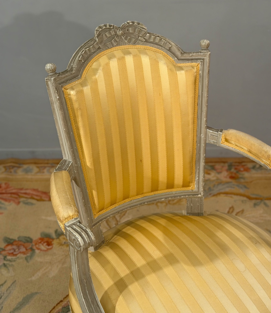 Fauteuil Cabriolet en Bois Laqué d'Epoque Louis XVI, Vers 1780-photo-6