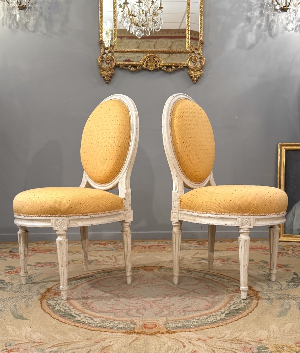 Pair Of Louis XVI Period Lacquered Wood Chairs, Circa 1780-photo-2