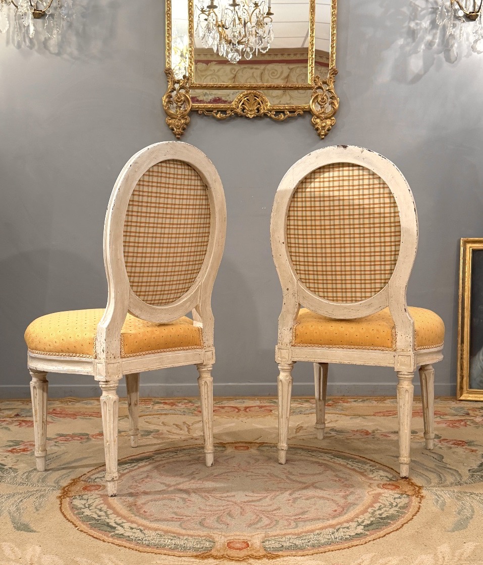 Pair Of Louis XVI Period Lacquered Wood Chairs, Circa 1780-photo-1