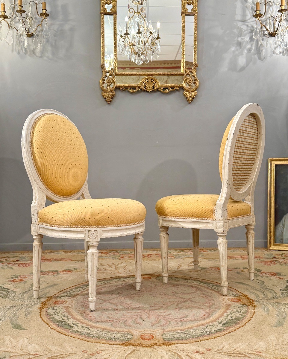 Pair Of Louis XVI Period Lacquered Wood Chairs, Circa 1780-photo-4