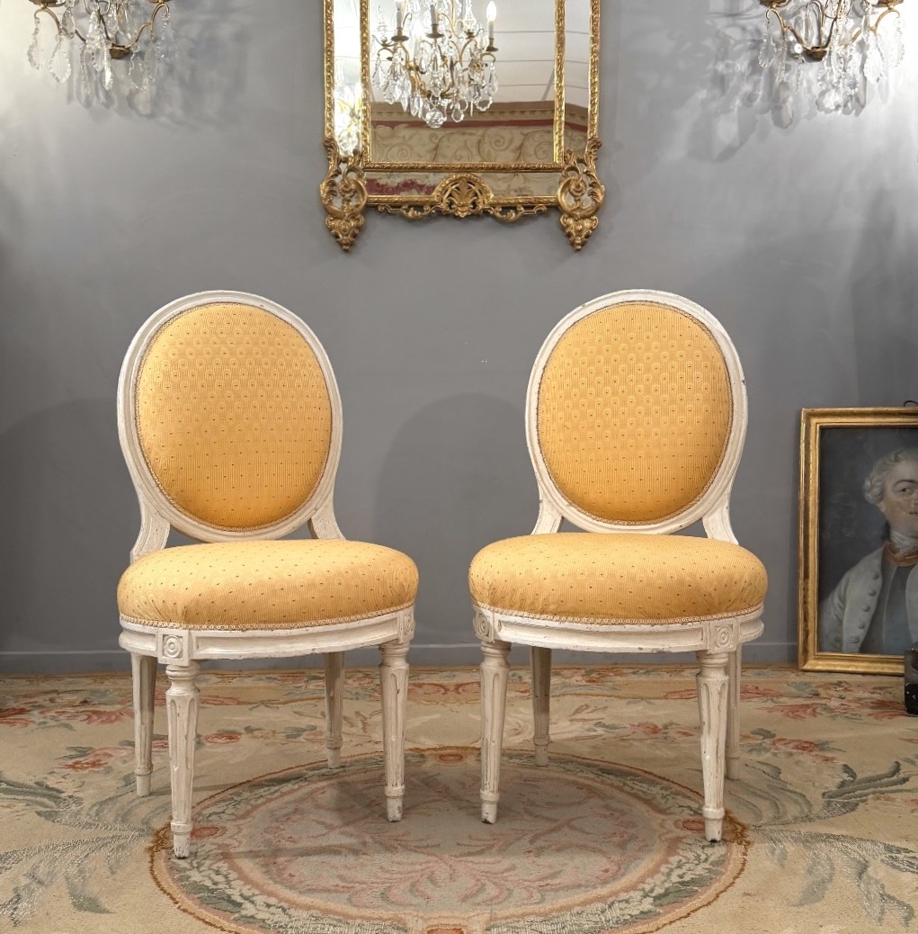 Pair Of Louis XVI Period Lacquered Wood Chairs, Circa 1780