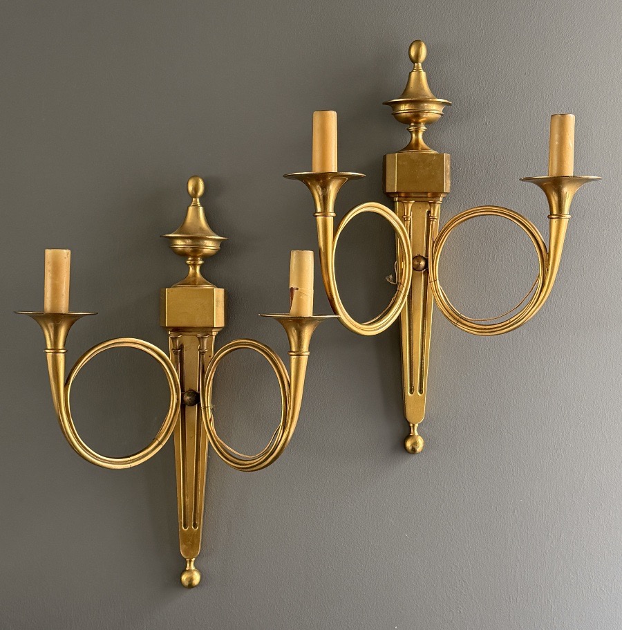 Maison Charles, Suite de Quatre Appliques en Bronze Doré Estampillées, Vers 1960-photo-2