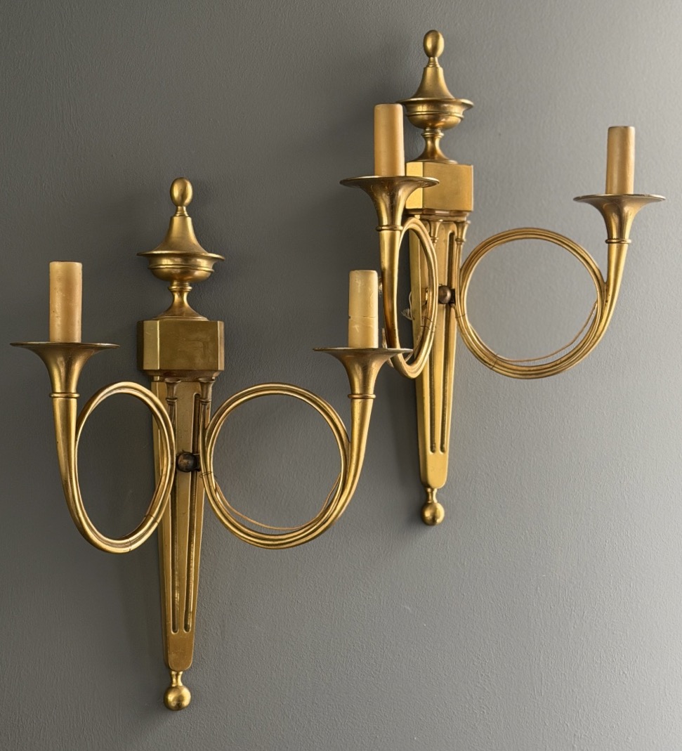 Maison Charles, Suite de Quatre Appliques en Bronze Doré Estampillées, Vers 1960-photo-2