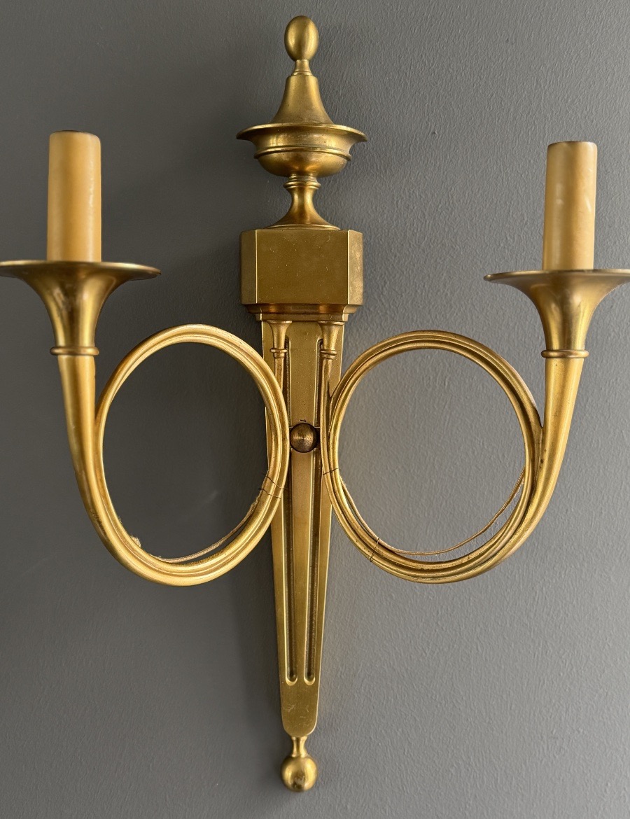 Maison Charles, Suite de Quatre Appliques en Bronze Doré Estampillées, Vers 1960-photo-3