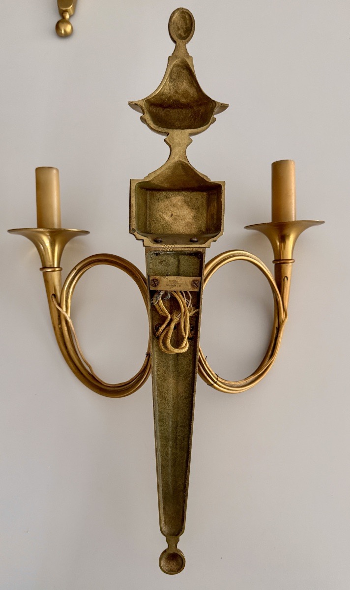 Maison Charles, Suite de Quatre Appliques en Bronze Doré Estampillées, Vers 1960-photo-6