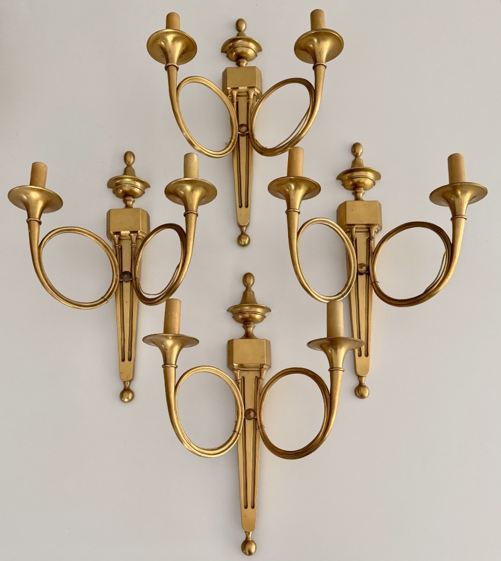 Maison Charles, Suite de Quatre Appliques en Bronze Doré Estampillées, Vers 1960