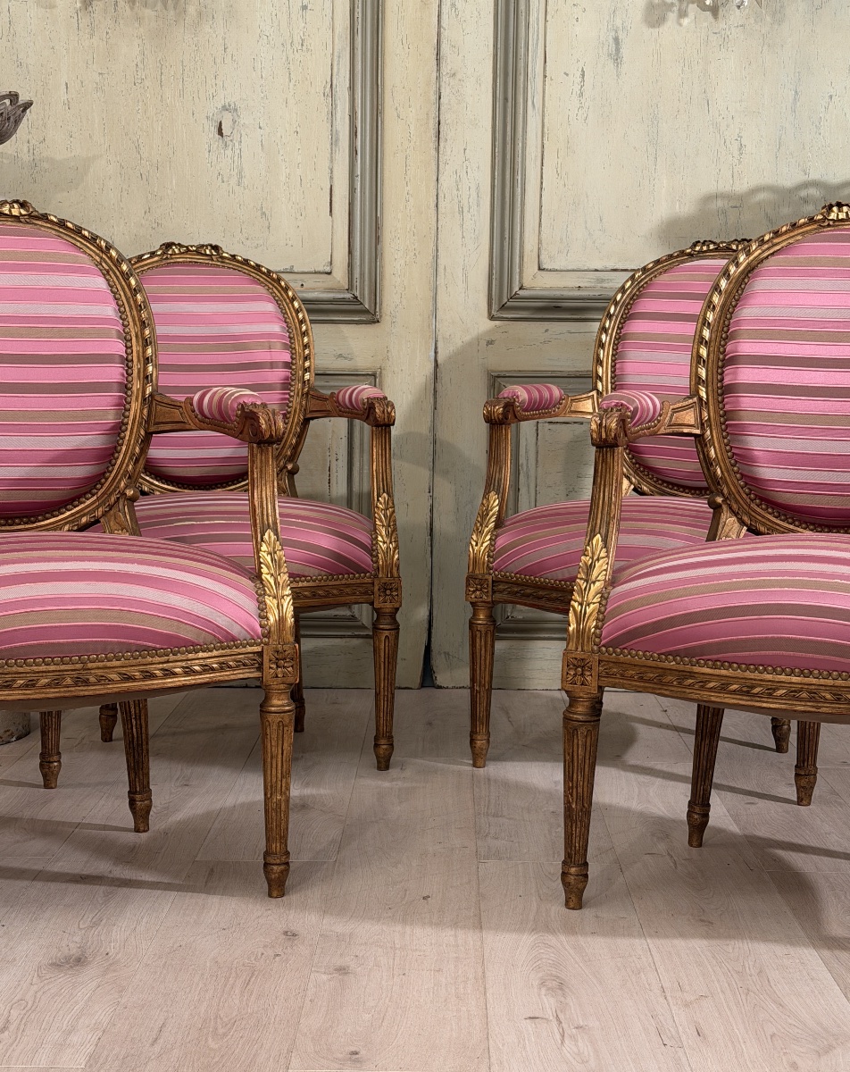 Suite de 4 Fauteuils de Style Louis XVI, Vers 1900-photo-2