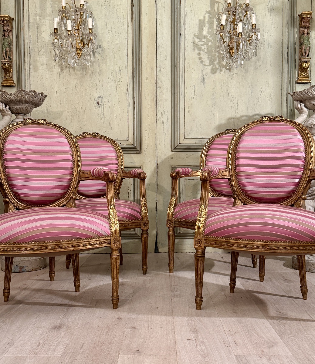 Suite de 4 Fauteuils de Style Louis XVI, Vers 1900-photo-3