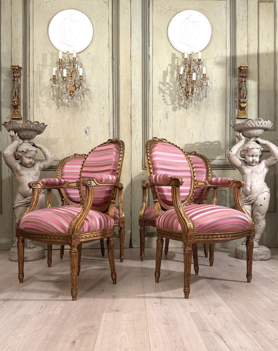 Suite de 4 Fauteuils de Style Louis XVI, Vers 1900-photo-4