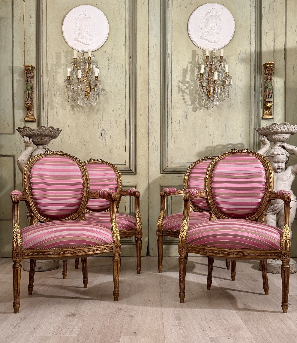 Suite de 4 Fauteuils de Style Louis XVI, Vers 1900-photo-1