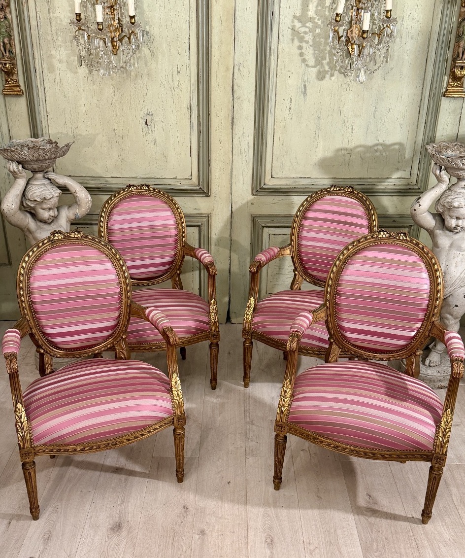 Suite de 4 Fauteuils de Style Louis XVI, Vers 1900-photo-2