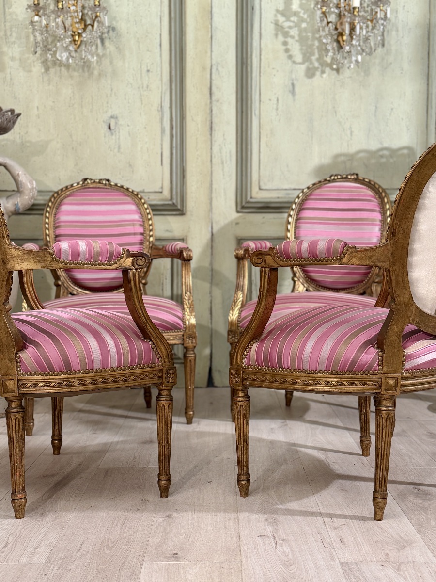 Suite de 4 Fauteuils de Style Louis XVI, Vers 1900-photo-6