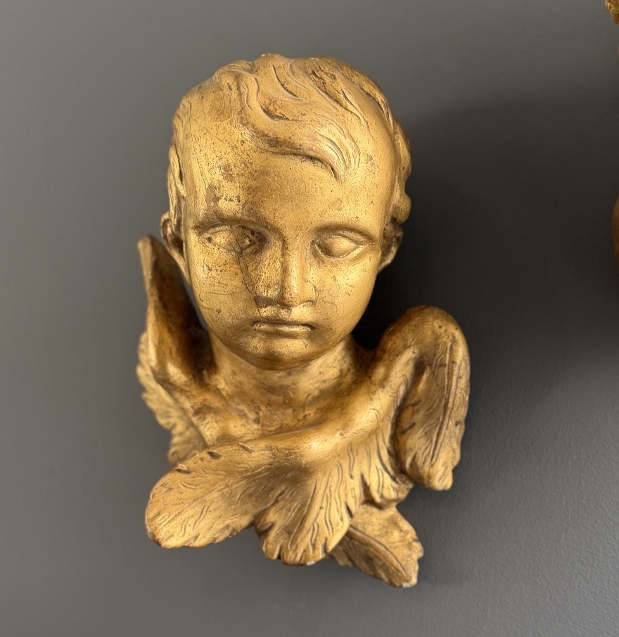 Pair Of Carved And Gilded Wood Putti, Late 18th Century-photo-4