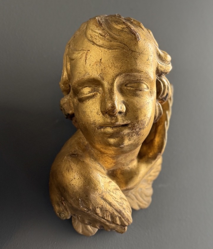 Pair Of Carved And Gilded Wood Putti, Late 18th Century-photo-1