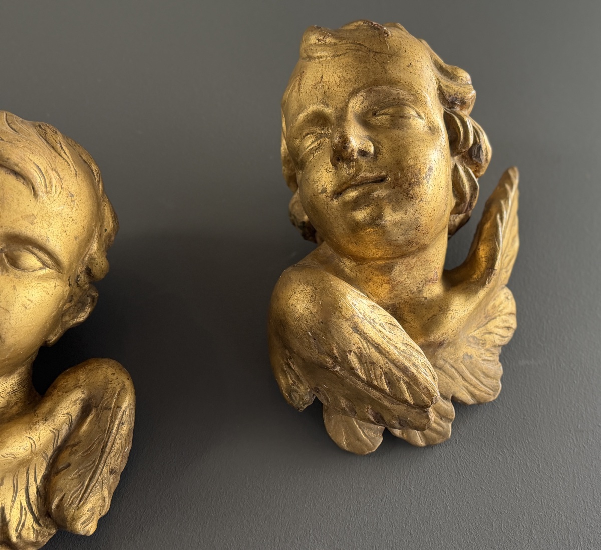 Pair Of Carved And Gilded Wood Putti, Late 18th Century-photo-3