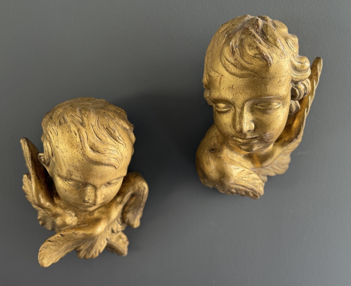 Pair Of Carved And Gilded Wood Putti, Late 18th Century-photo-4