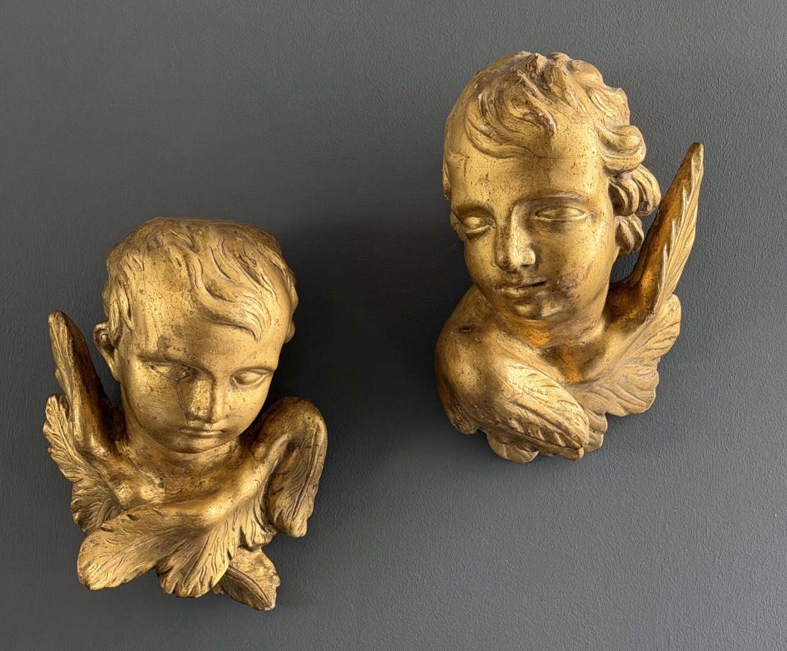 Pair Of Carved And Gilded Wood Putti, Late 18th Century-photo-6