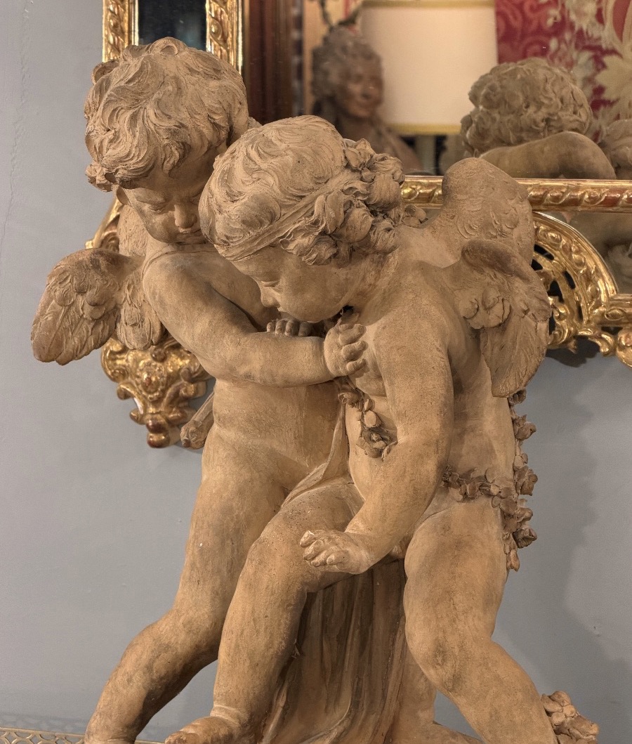 Important Groupe en Terre Cuite patiné Putti Époque XIXéme -photo-3