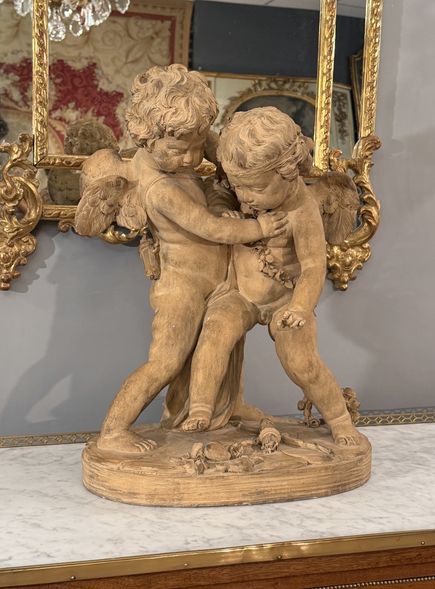 Important Groupe en Terre Cuite patiné Putti Époque XIXéme -photo-4