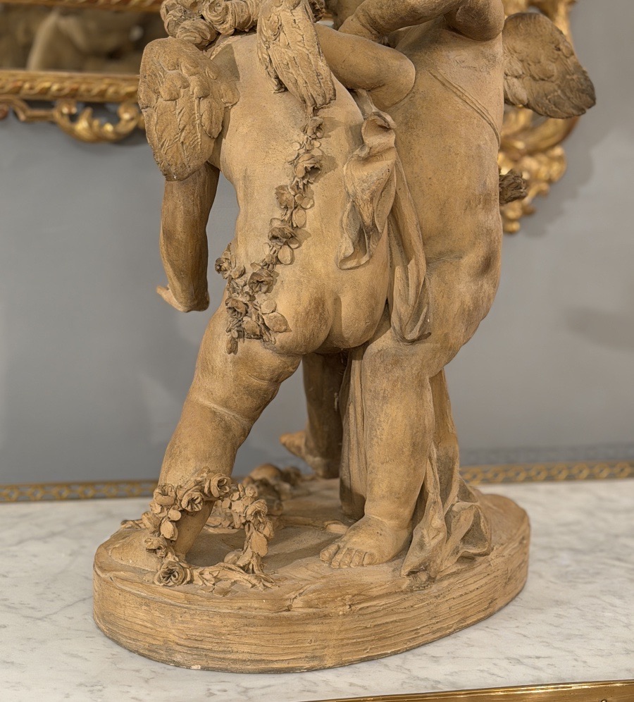Important Groupe en Terre Cuite patiné Putti Époque XIXéme -photo-3