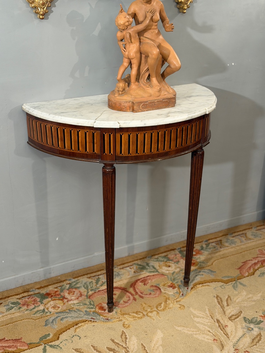 Console Demi Lune en Acajou d'Epoque Louis XVI, Vers 1780-photo-2