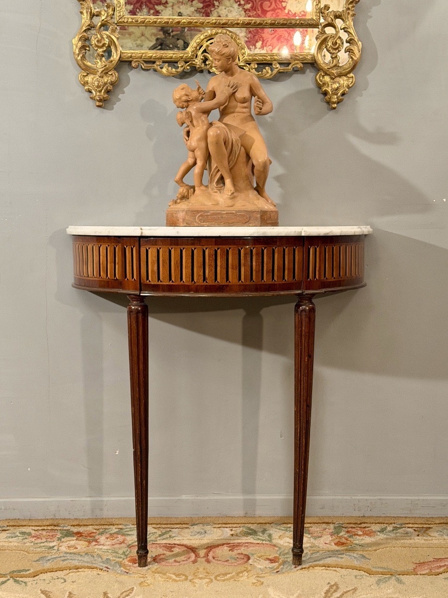 Console Demi Lune en Acajou d'Epoque Louis XVI, Vers 1780