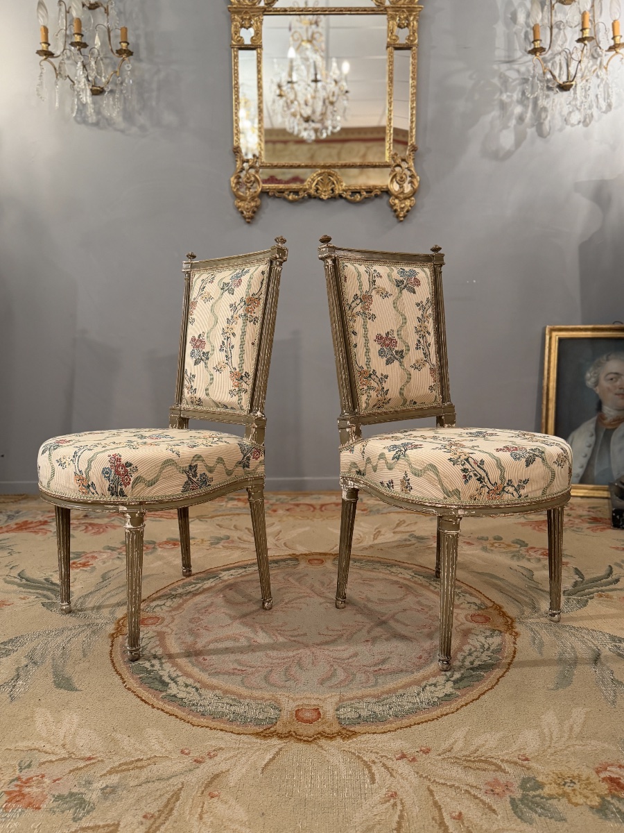 Henri Jacob, Paire de Chaises en Bois Laqué Estampillées d'Epoque Louis XVI, Vers 1780-photo-4