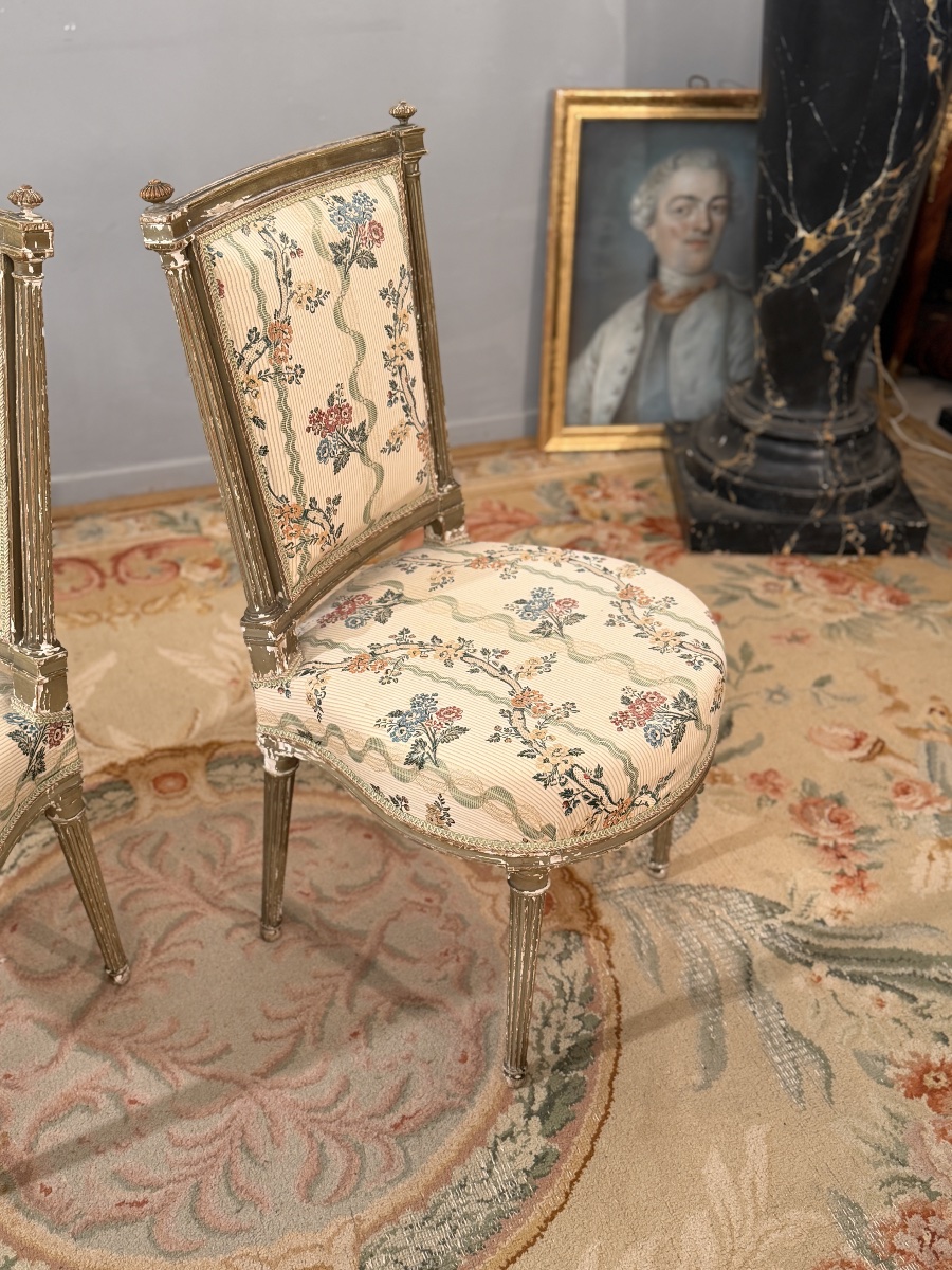 Henri Jacob, Paire de Chaises en Bois Laqué Estampillées d'Epoque Louis XVI, Vers 1780-photo-1