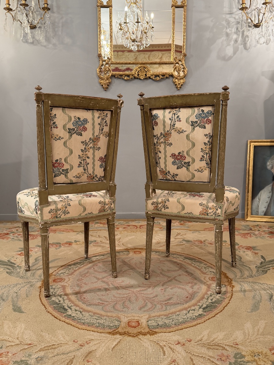 Henri Jacob, Paire de Chaises en Bois Laqué Estampillées d'Epoque Louis XVI, Vers 1780-photo-2