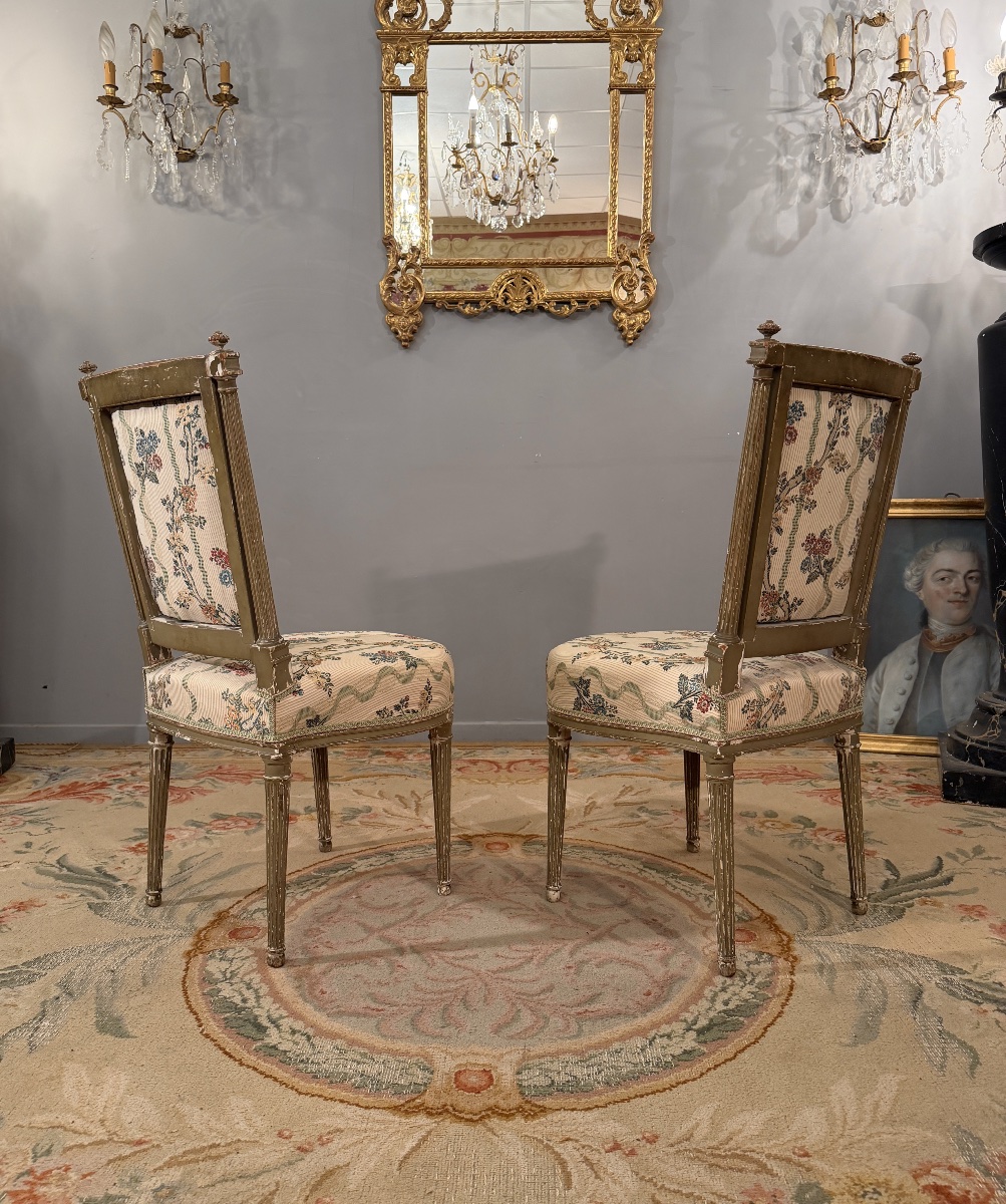 Henri Jacob, Paire de Chaises en Bois Laqué Estampillées d'Epoque Louis XVI, Vers 1780-photo-3