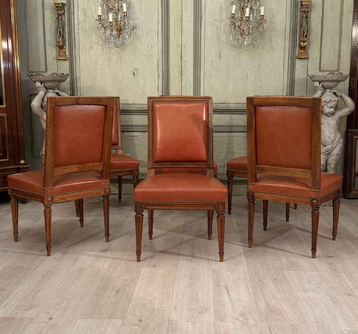Set Of Six Louis XVI-era Walnut Chairs, Circa 1780-photo-5