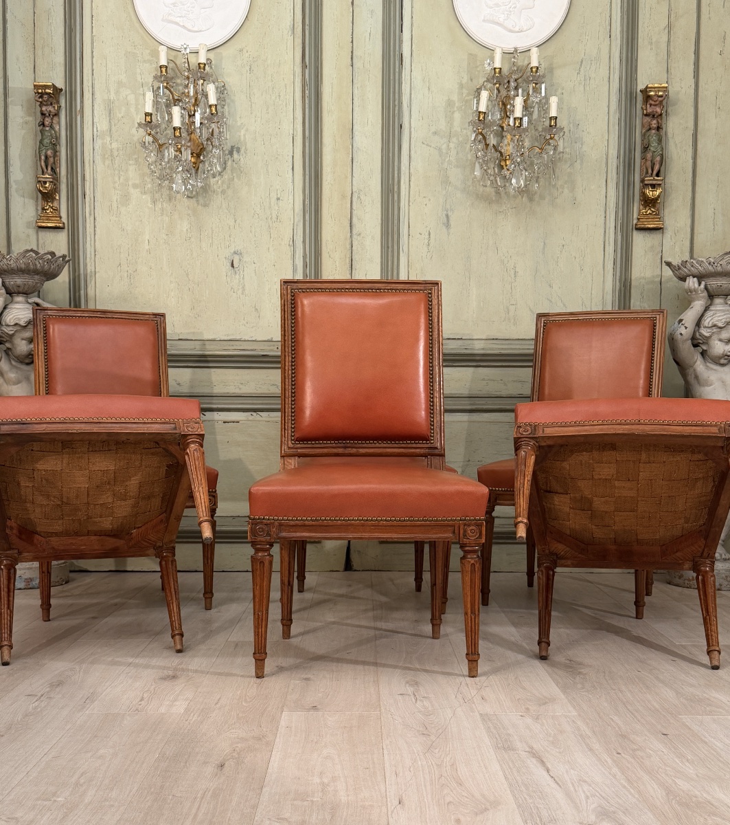 Set Of Six Louis XVI-era Walnut Chairs, Circa 1780-photo-6