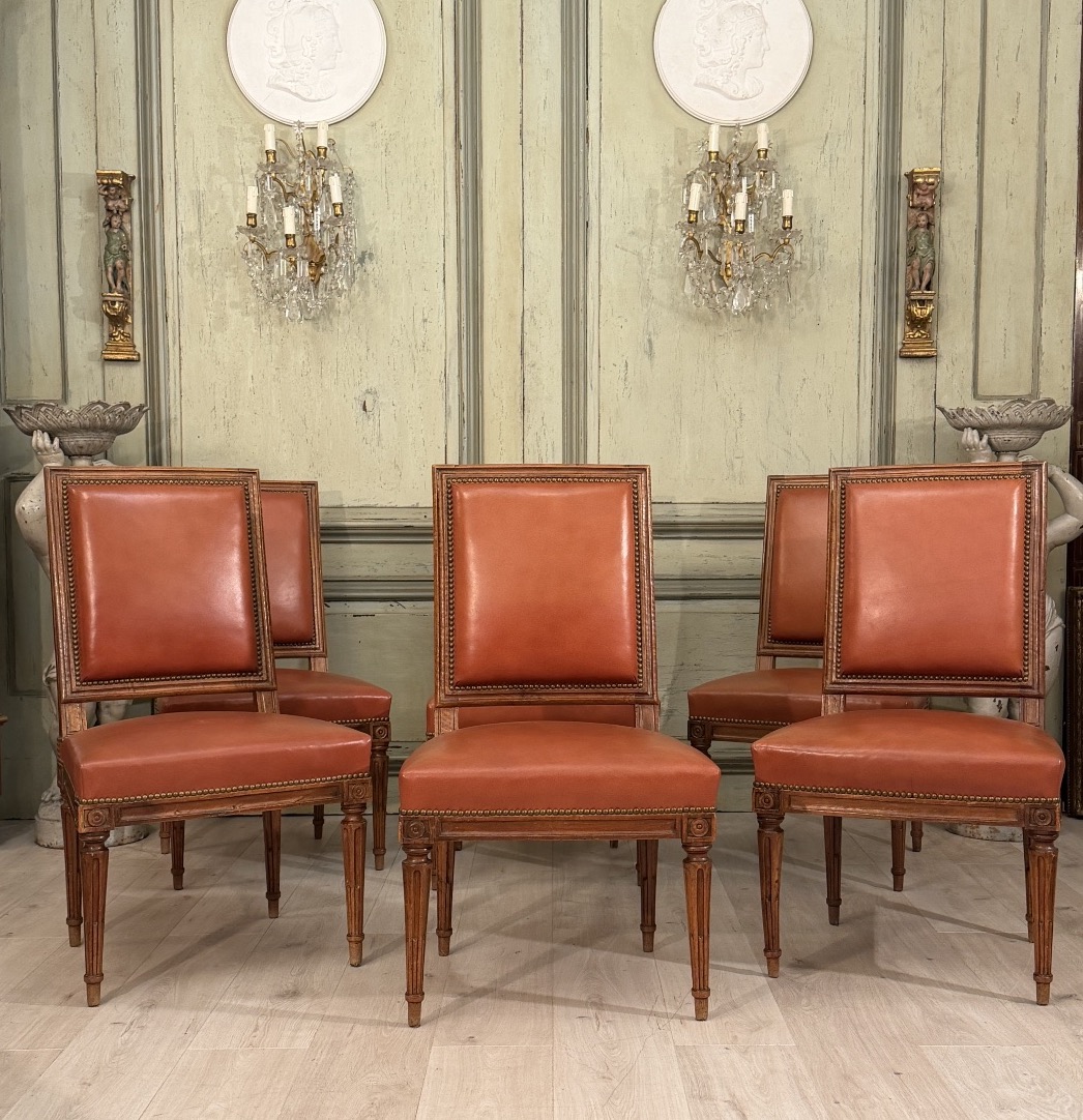 Set Of Six Louis XVI-era Walnut Chairs, Circa 1780