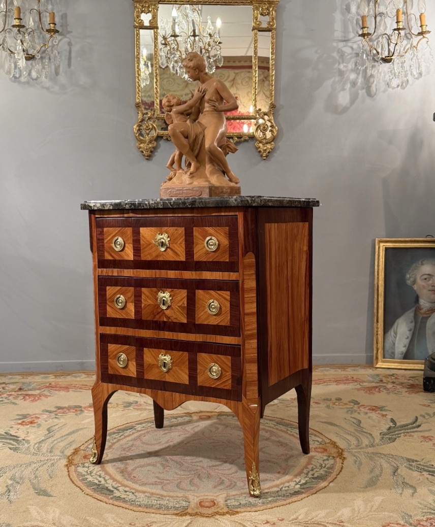 Commode en Marqueterie d'Epoque Transition Louis XV Louis XVI Vers 1760-photo-2