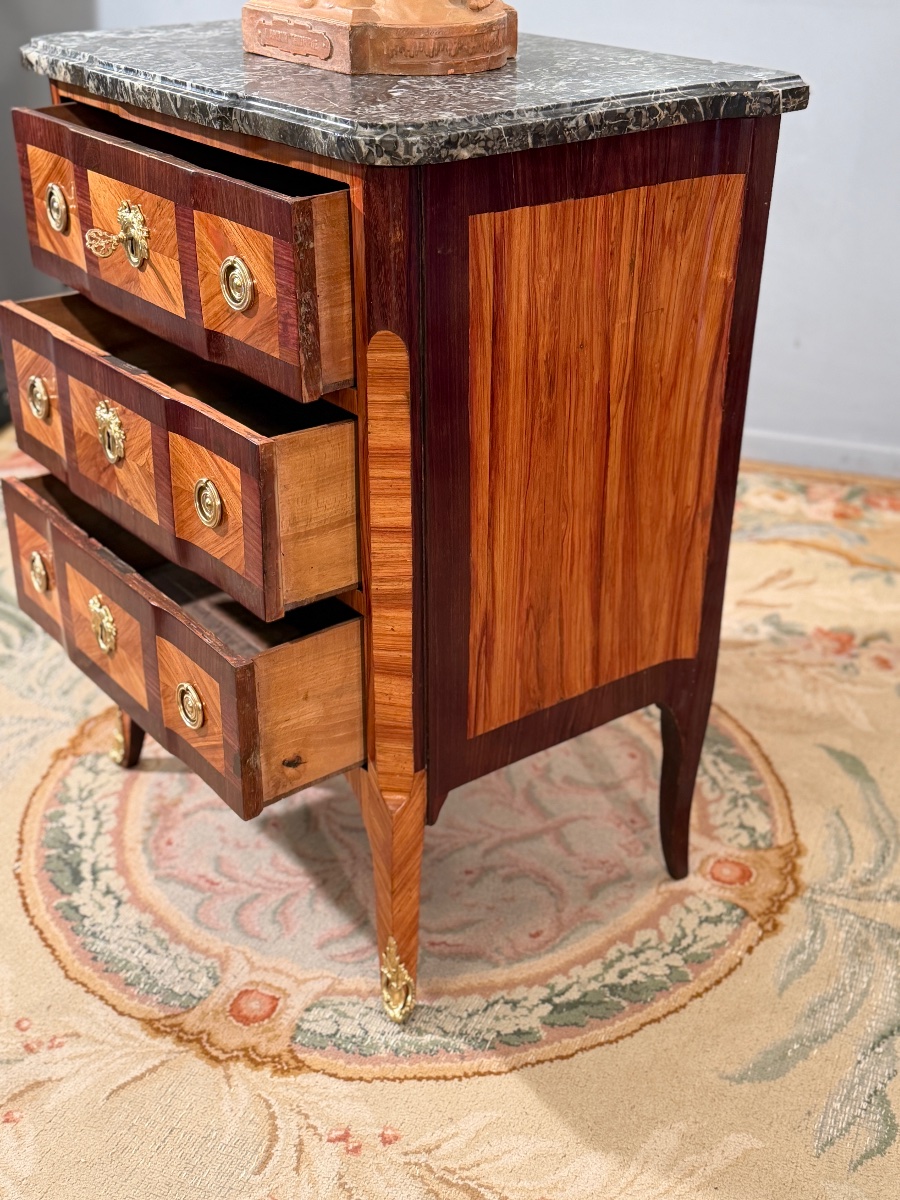 Commode en Marqueterie d'Epoque Transition Louis XV Louis XVI Vers 1760-photo-3