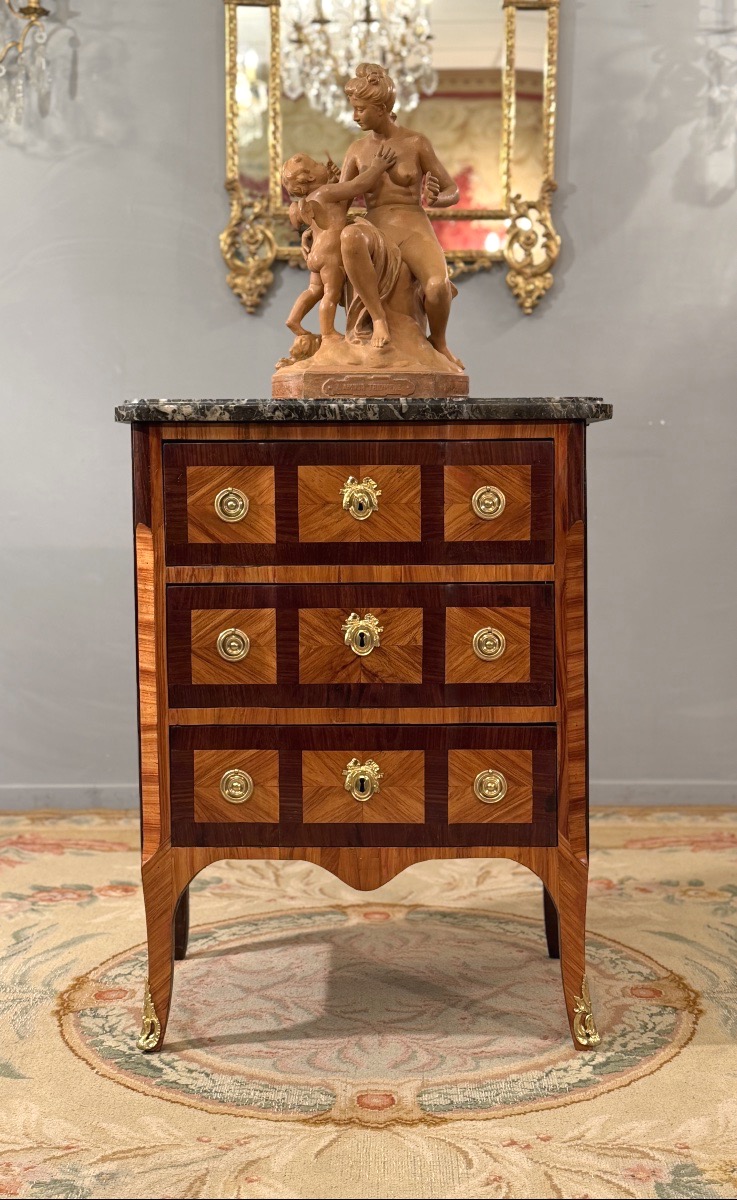 Commode en Marqueterie d'Epoque Transition Louis XV Louis XVI Vers 1760-photo-4