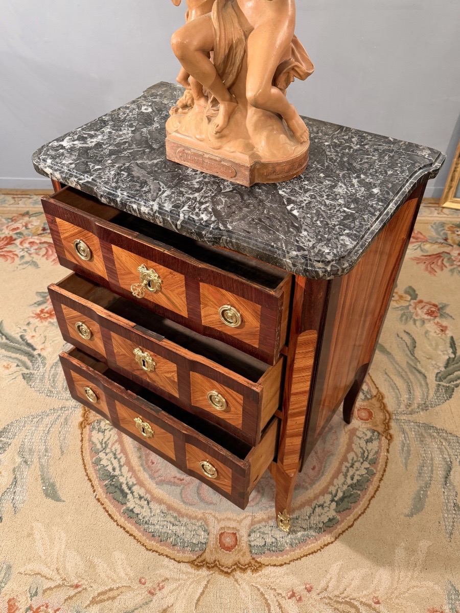 Commode en Marqueterie d'Epoque Transition Louis XV Louis XVI Vers 1760-photo-5