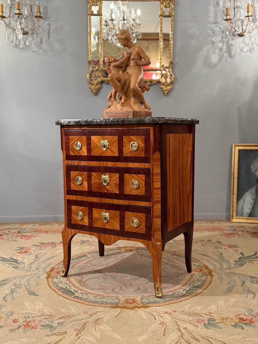 Commode en Marqueterie d'Epoque Transition Louis XV Louis XVI Vers 1760-photo-6