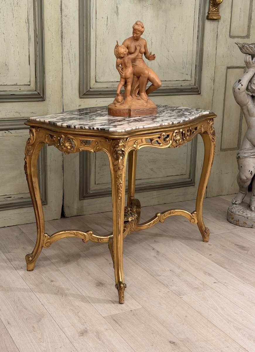 Louis XV-style Gilded Wooden Coffee Table, Napoleon III Period-photo-2