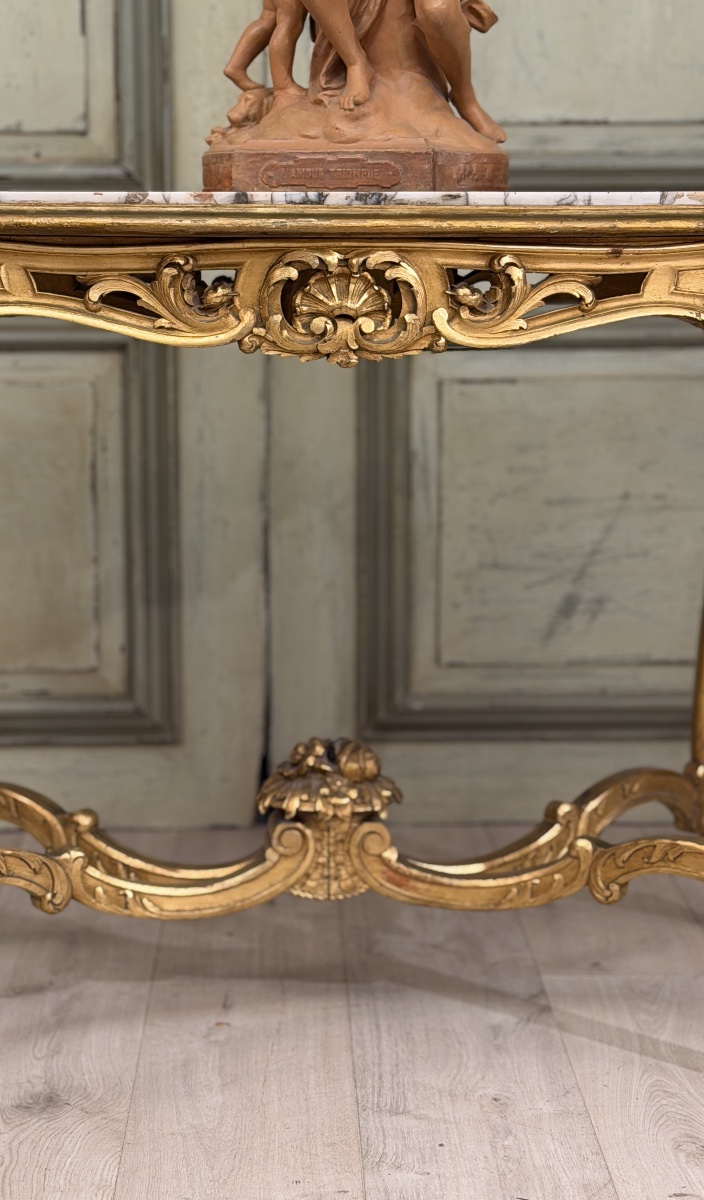 Louis XV-style Gilded Wooden Coffee Table, Napoleon III Period-photo-3
