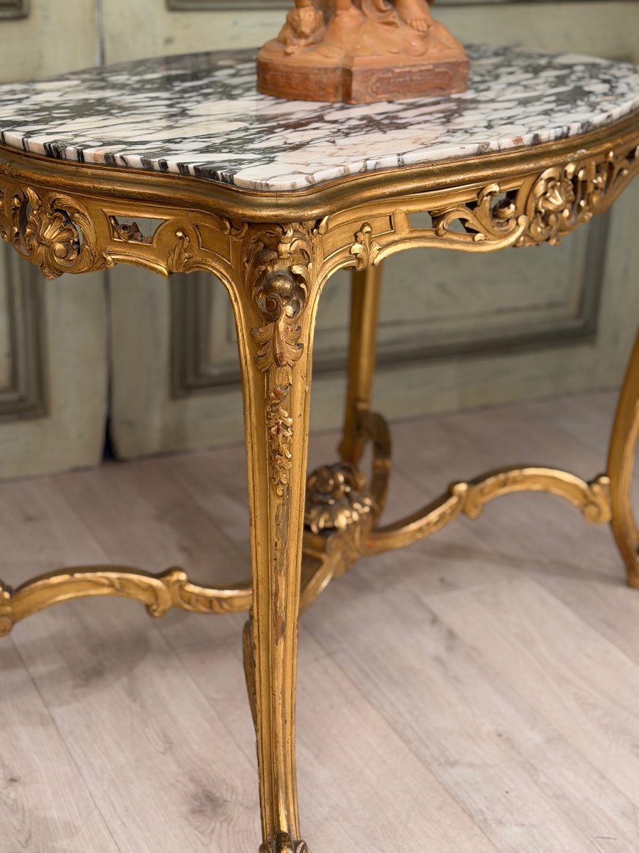 Louis XV-style Gilded Wooden Coffee Table, Napoleon III Period-photo-4
