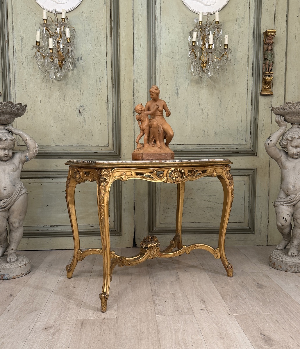 Louis XV-style Gilded Wooden Coffee Table, Napoleon III Period-photo-1