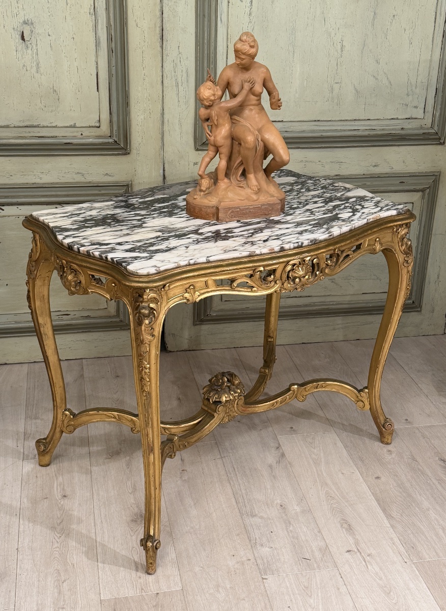 Louis XV-style Gilded Wooden Coffee Table, Napoleon III Period-photo-2