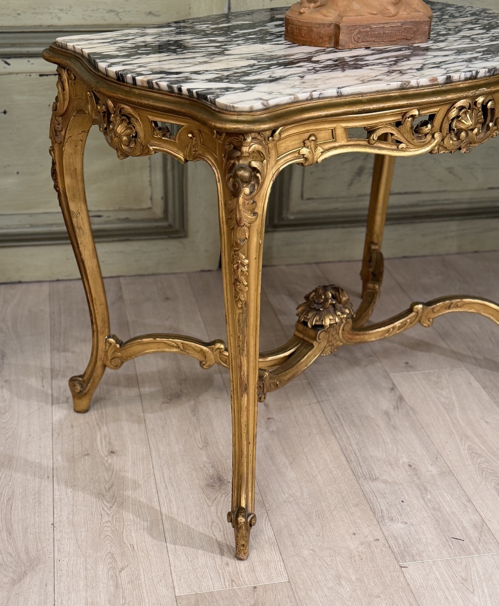 Louis XV-style Gilded Wooden Coffee Table, Napoleon III Period-photo-4